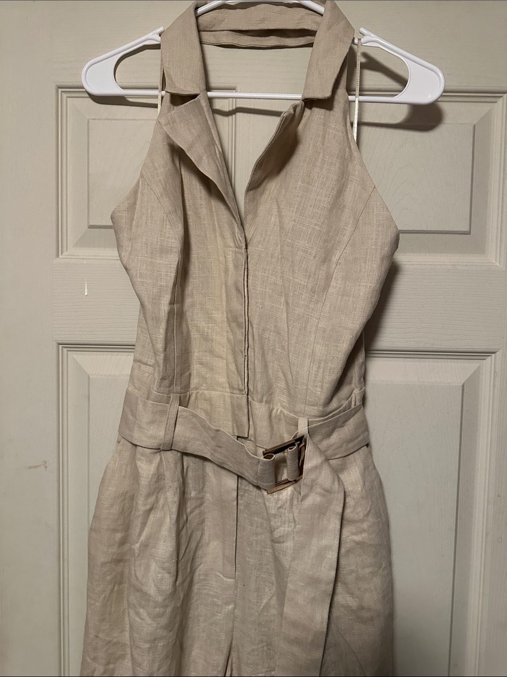 Zara Cream Halter-Neck Belted Wide-Leg Jumpsuit - Picture 3 of 7